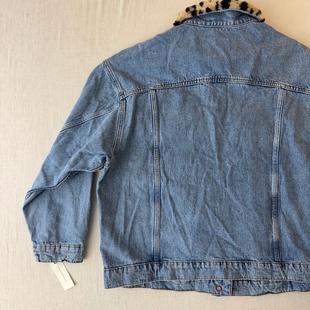 NWT Pilcro The Weston Denim Boyfriend Jacket Womens Large Leopard Collar Edition - Picture 13 of 15